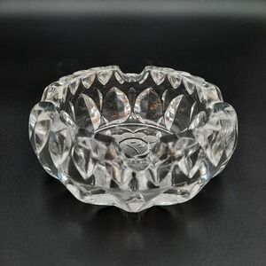 Vintage Clear Pressed Glass Ashtray Embossed Rose Floral Frosted Leaf Design 6in